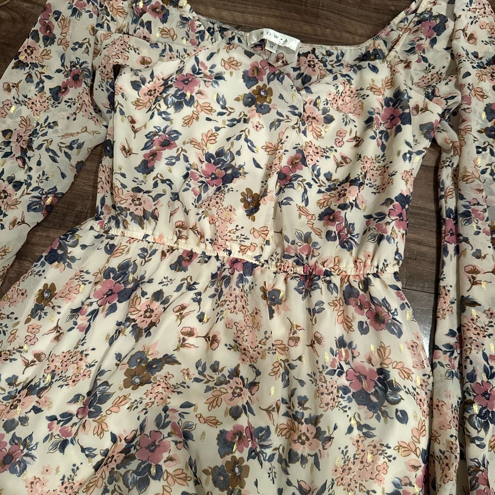 Pink and Cream Off-Shoulder Bishop Sleeve Mini Dress